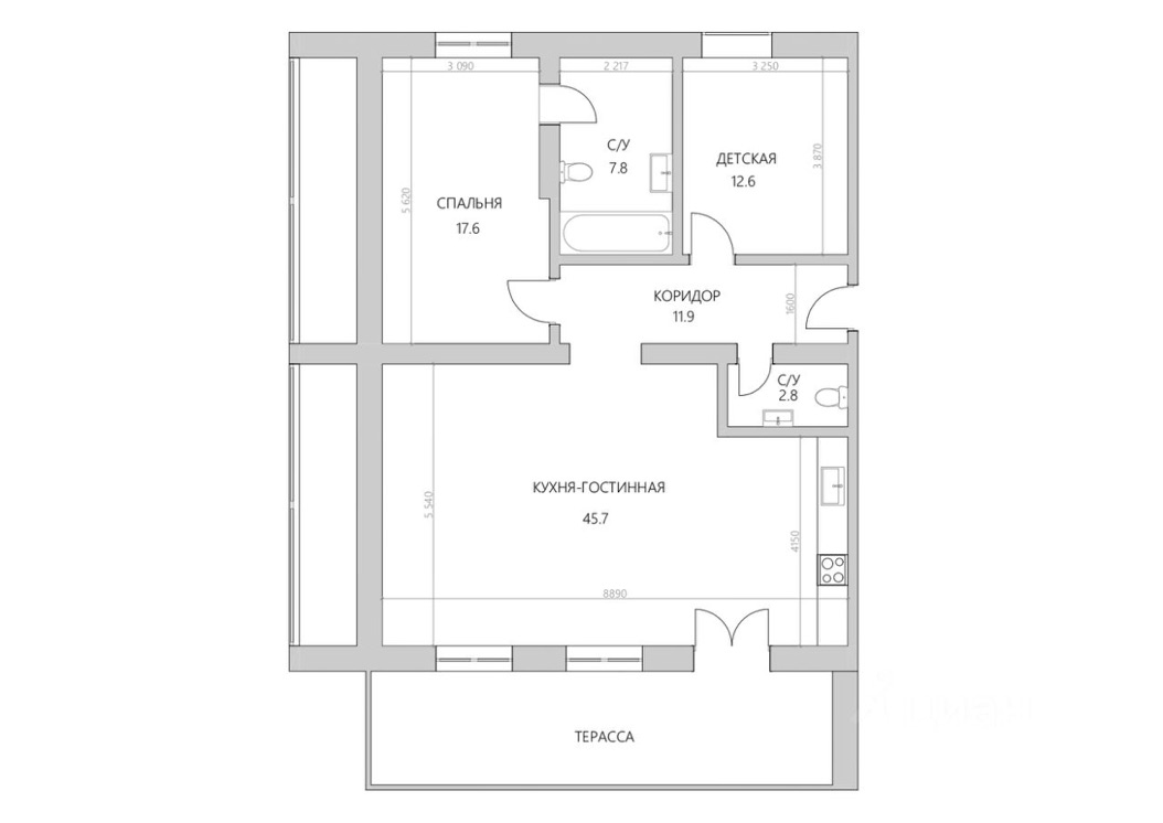 Планировка апартаментов 95,8 м²